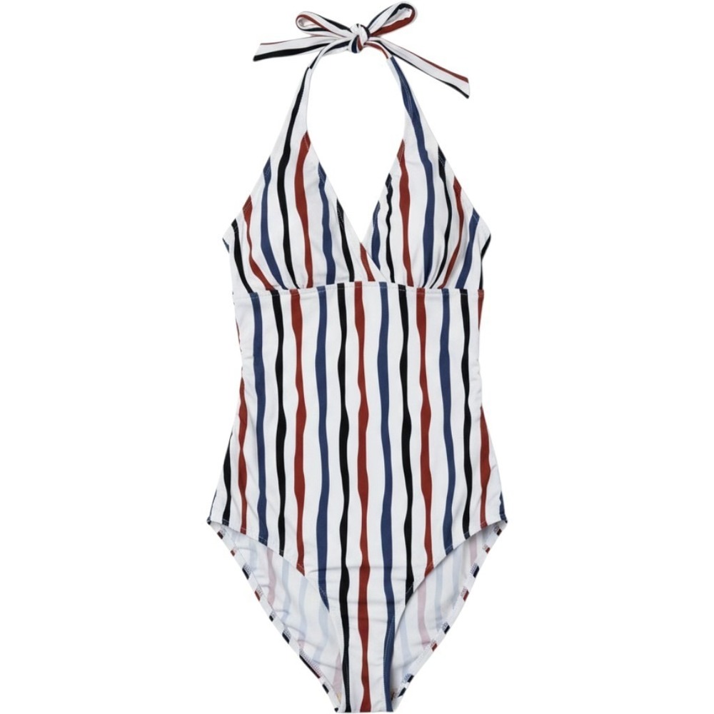 Beach Bump Swimsuit Womens XL Multicolor Stripe Halter One Piece Lined Stretch